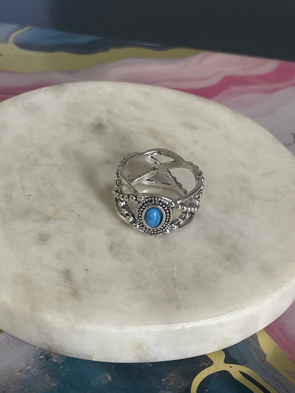 4.5 Silver Red synthetic gem Ring